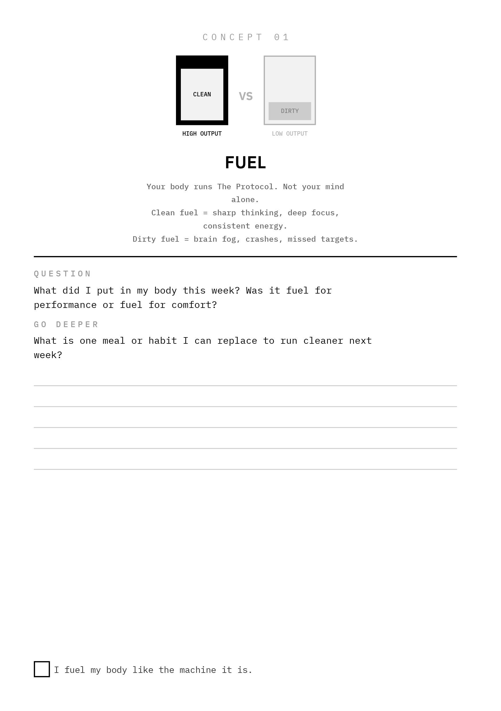 Fuel concept page — Clean vs Dirty fuel visual